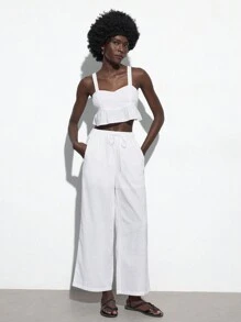 Maija Ensemble de haut à bretelles et de pantalon long de couleur unie pour femme - Blanc - Voir 3