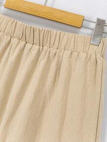 SHEIN 青少年男孩休閒熱帶植物印花短袖襯衫搭配純色針織圓領T卹和短褲3入組，適用於夏季度假 - 彩色 - 查看 4