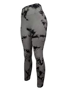 SHEIN Sports 女式高腰扎染无缝弹力健身紧身裤 - 深灰色 - 查看 5