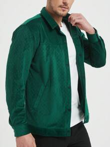 Manfinity Homme Men's Side Pocket Single Breasted Jacket Coat - Dark Green - View 5