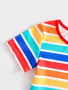 Đứa bé gái Mùa xuân/Mùa hè Đúng mốt Giải trí Sọc Cầu vồng Mẫu Áo thun Và Thêu cầu vồng Dây treo Bộ váy - Nhiều màu - Xem 4