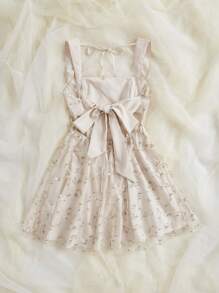 SHEIN Privé 夏季休閒a字刺繡連衣裙 - 米色 - 查看 2