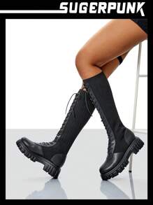 Sugerpunk Botas calcetín con plataforma y cordones delanteros para vacaciones de verano en oferta para Navidad y Año Nuevo
