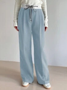 DAZY Women's Spring/Summer Color-Blocked High Waist Straight Leg Suit Pants - Blue - View 5