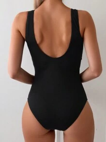 SHEIN Swim Women's Fashionable Mesh Splice One Piece Swimsuit For Spring/Summer