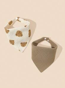 2pcs/Set Baby Bib With Little Bear Print - Multicolor - View 1