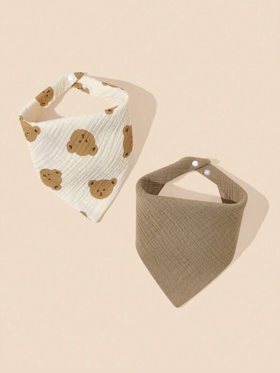 2pcs/Set Baby Bib With Little Bear Print - Multicolor - View 1