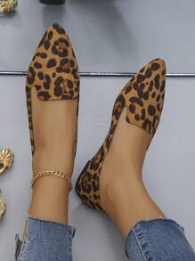 Plus Size Pointed Toe Fashionable European And American Style Leopard Print Flat Shoes, Outdoor Daily Wear New Arrival Shallow Slip-On Women Work Flat Shoes For Spring And Autumn Season - Nhiều màu - Xem 3