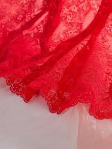 Váy ngủ Cami ren mùa hè có hoa tai dành cho nữ - Đỏ - Xem 4
