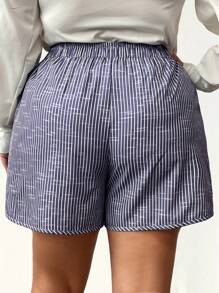 SHEIN LUNE Plus Striped Dolphin Hem Shorts - Grey - View 2