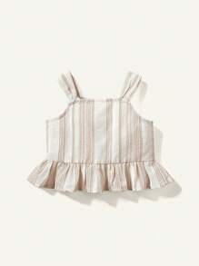 Cozy Pixies Baby Girl Colorful Striped Ruffle Strap Top And Casual Pants Outfit Set