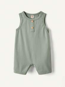 Cozy Pixies Baby Boy Striped/Solid Color Round Neck Sleeveless Romper 2pcs Set