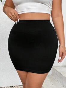 Vionelle Falda ajustada de unicolor para mujer de talla grande - Negro - Ver 3