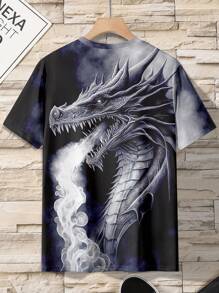 Manfinity Dauomo Men's Dragon Print Short Sleeve T-Shirt For Summer Casual Style