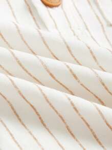 Cozy Pixies Baby Boy Striped Half Placket Short Sleeve Top And Solid Color Shorts 2pcs/Set - Apricot - View 9