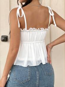 SHEIN EZwear Spring/Summer Mesh Rose Decoration Cinching Waist Cami Top - White - View 2