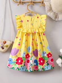 SHEIN Váy hoa Dopamine và viền bèo nhún mừng Ngày thiếu nhi Mexico cho bé gái - Nhiều màu - Xem 2