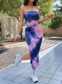 SHEIN EZwear 手染編織女士無袖修身連衣裙,夏季款 - 彩色 - 查看 1