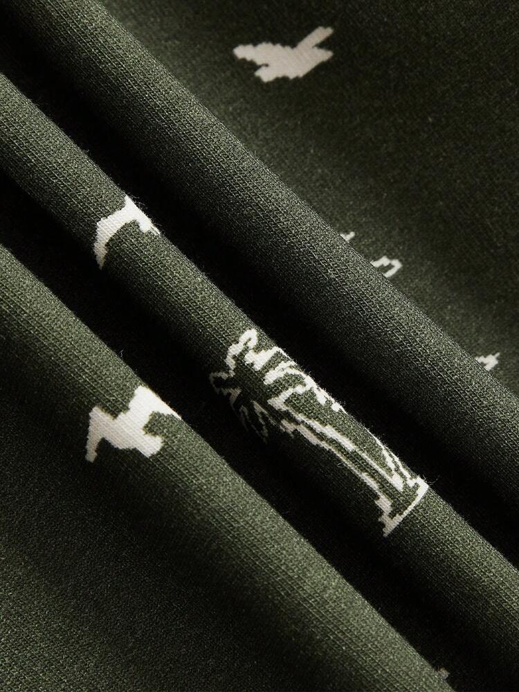 Baby Boy Casual Coconut Tree Print Turn-Down Collar Pullover Top And Solid Color Shorts Set