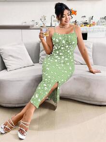 SHEIN Belle 大尺碼夏季小花裝分叉搖曳襯衫裙 - 彩色 - 查看 4