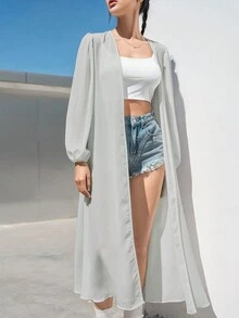 DAZY 女款純色防曬服，涼爽長開襟外套，40+ - 淺灰色 - 查看 5