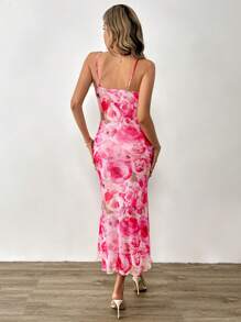 SHEIN Tall Mùa Xuân In hoa Hai Dây Dài Mùa hè Váy bodycon - Màu Hồng Tươi - Xem 2