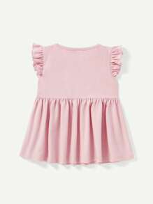 花紋實色圓領連身裙配彈性腰帶呢褲，帶流蘇邊，寶寶女孩兩件套裝 - 彩色 - 查看 9