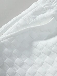 Manfinity Homme 男士纯色纹理短袖衬衫和短裤套装，适合春夏季、基本款、外出、朴素、丈夫、舒适服装 - 白色 - 查看 6