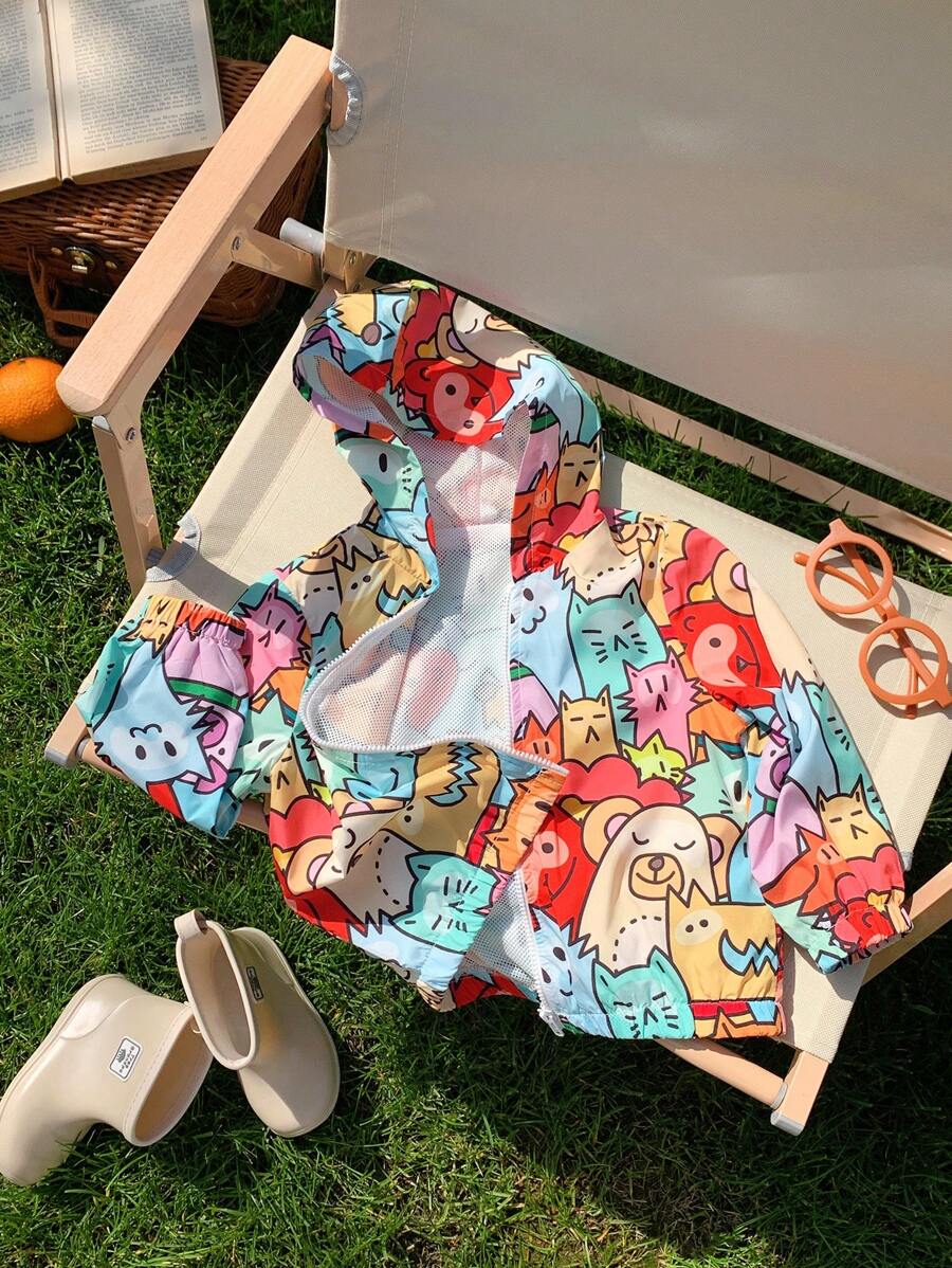 SHEIN 寶寶女孩休閒可愛卡通圖案連帽外套，長袖，輕盈款式 - 彩色 - 查看 1