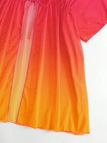 Costavie Ombre Drawstring Waist Batwing Sleeve Mesh Kimono,Summer Beach - Hot Pink - View 5