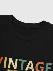 Manfinity Dauomo Nam Kích thước lớn Mùa hè Ngắn tay In Vòng cổ Giải trí Áo thun Với Retro Ruy băng In Khẩu hiệu - màu đen - Xem 5