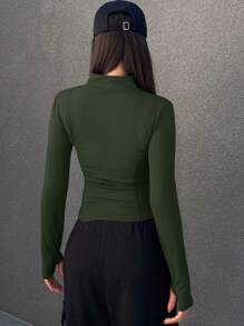 DAZY 夏季拉链前开运动休闲春季夹克，返校服 - 橄欖綠 - 查看 2