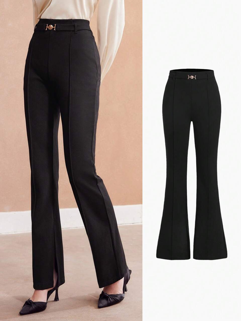 WOMEN'S WOVEN SEAM FRONT SPLIT HEM PANTS