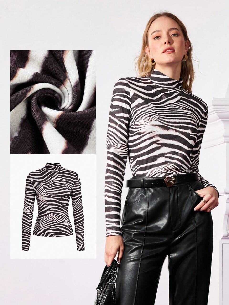 MOTF ZEBRA STRIPE MOCK-NECK TOP