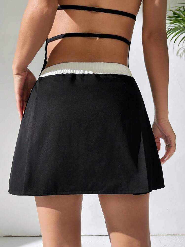Women's Color-Block Waist Tie Casual Skirt
