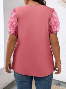 Celure Plus Size 3d Flower Patchwork Short Sleeve T-Shirt For Summer