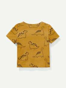 Cozy Pixies Baby Boy Cartoon Dinosaur Pattern Short Sleeve Color Block Round Neck Top 3pcs/Set