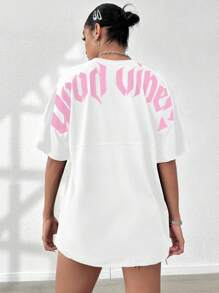 SHEIN Unity 简约字母印花圆领短袖 T 恤图案 T 恤女式上衣 - 白色 - 查看 6