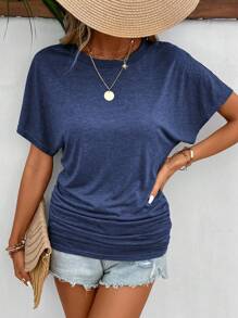 SHEIN Frenchy T-shirt à col rond à manches courtes de couleur unie simple pour femme pour un usage quotidien