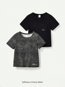 Cozy Pixies 男寶寶圓領短袖t恤套裝,字母印花,2入組 - 彩色 - 查看 1