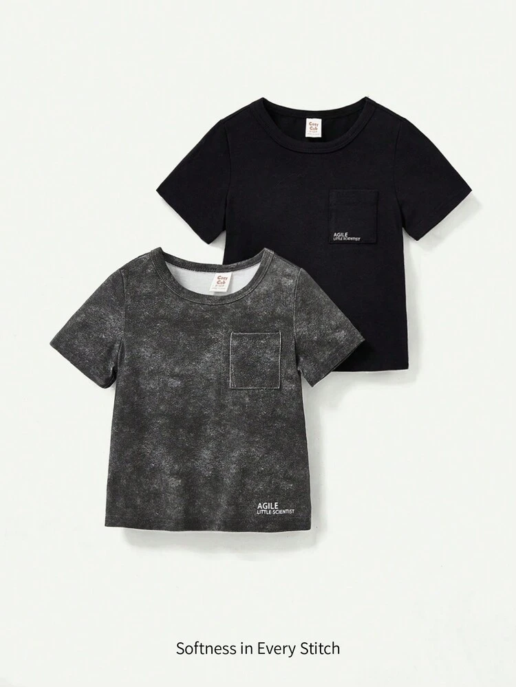 Baby Boy Casual Round Neck Short Sleeve T-Shirt Set With Letter Print, 2pcs