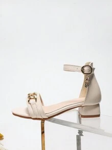 新款時尚兒童金屬扣高跟涼鞋,公主表演鞋 - 杏色 - 查看 3