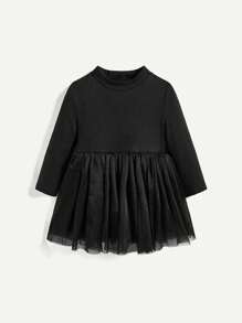 Cozy Pixies Đầm lưới tay dài cổ tròn màu trơn cho bé gái kèm áo vest, 2 món/bộ - Hồng - Xem 9