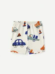 Baby Boy Snug Fit Pajama Set, Including Short-Sleeve Top And Casual Shorts Printed With Fun Car Patterns - Apricot - View 2