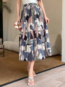 DAZY Women's Geometric Printed Pleated Skirt,Fall Clothes