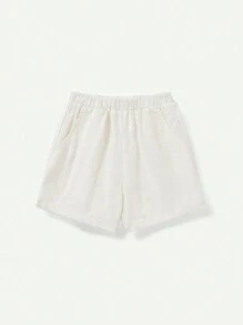 Cozy Pixies Baby Girl Jacquard Soft Puff Sleeve Top With Ruffle Hem And Solid Casual Shorts 2pcs/Set - Blue - View 4