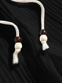 Manfinity NXTstreet Quần dài nam dệt rút eo họa tiết thường ngày, dành cho mùa thu - màu đen - Xem 4