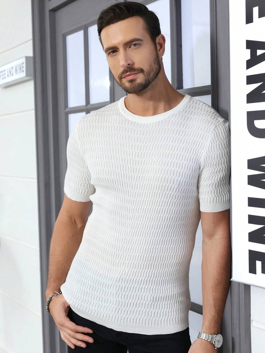 Manfinity Homme Men's Solid Color Crew Neck Short Sleeve Knit Top