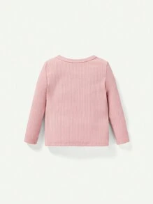 Baby Girl Snug Fit Knit Soft Solid Color Round Neck Long Sleeve Top And Pants Two-Piece Homewear Set - Dusty Pink - View 2