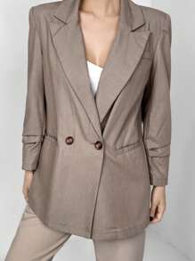Mulvari Women'S Classic Lapel Collar Long Sleeve Coat - Coffee Brown - View 3